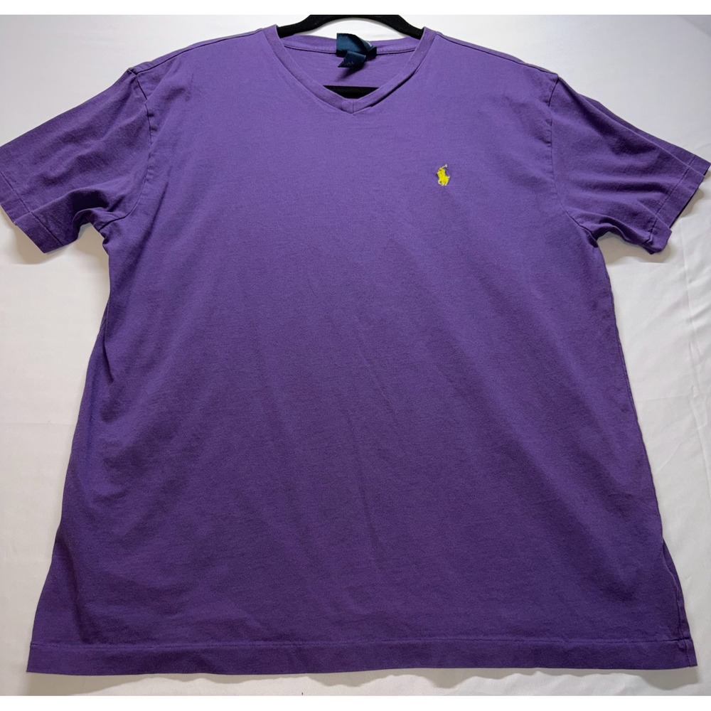 Polo Ralph Lauren V-Neck T-Shirt Mens Medium Purple Pony Logo Casual Cotton